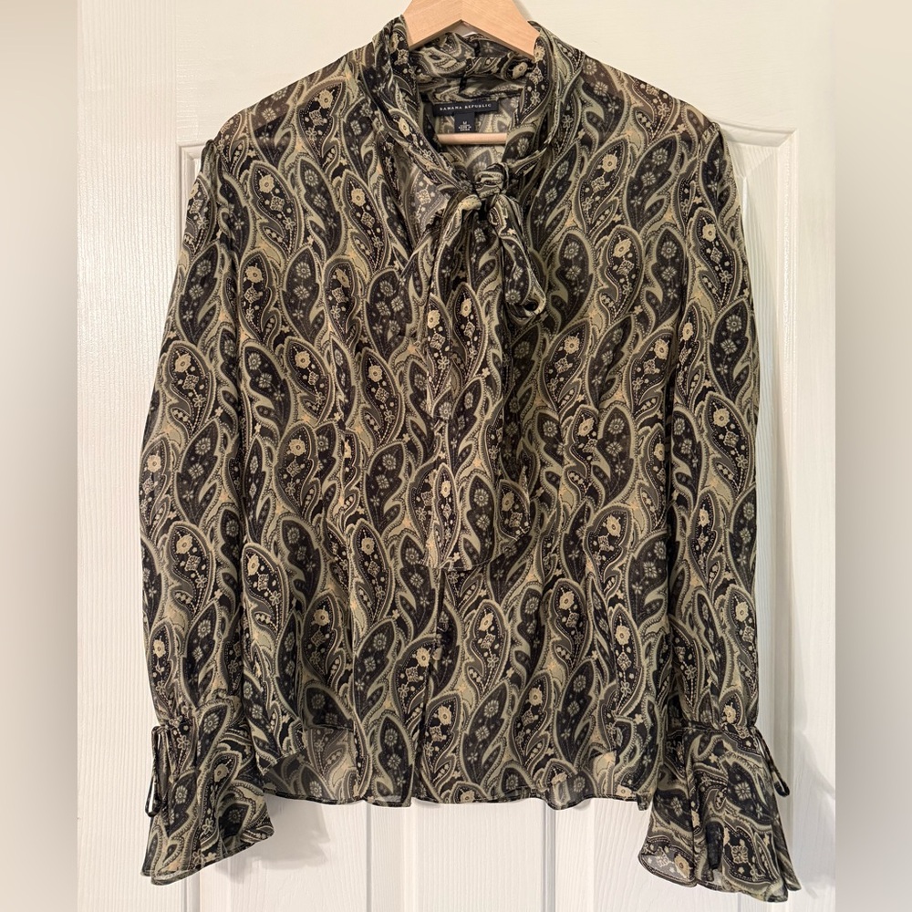 Banana Republic Silk Paisley Print Blouse with Bow Tie